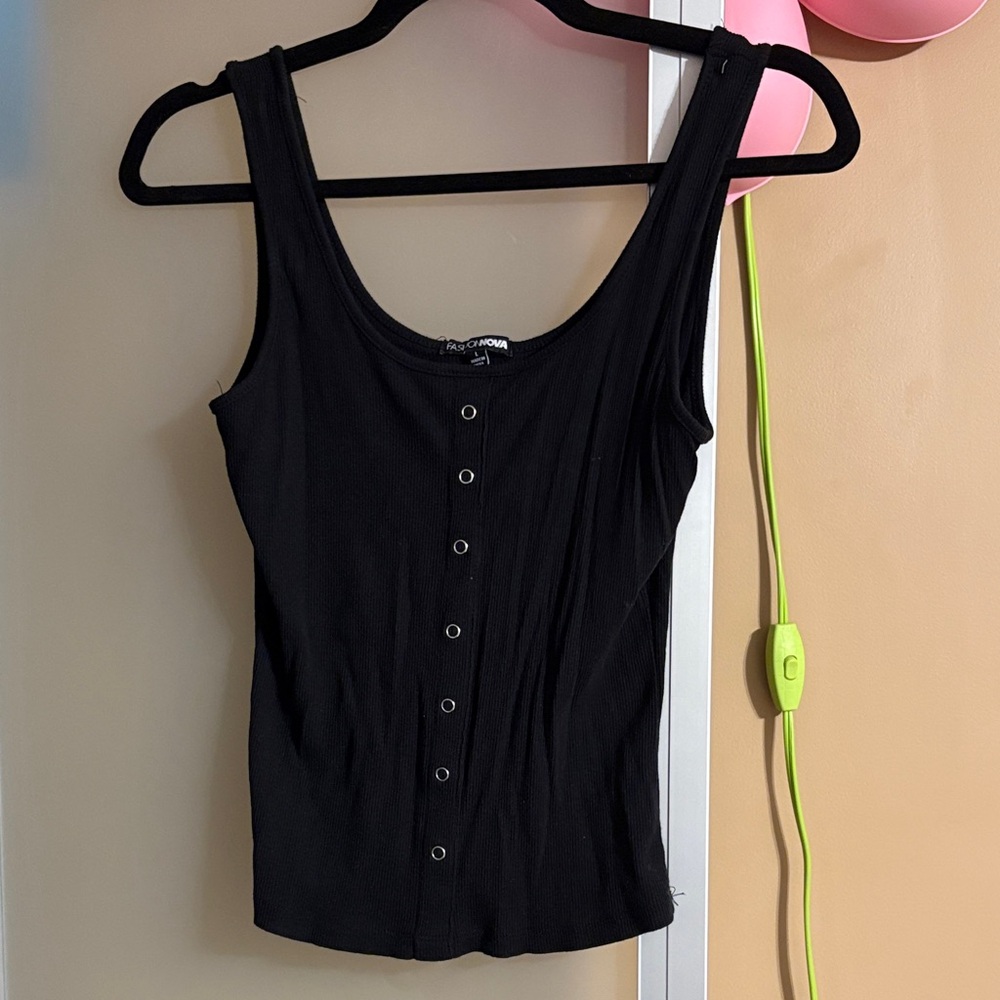 Fashion Nova Black Button Tank Top